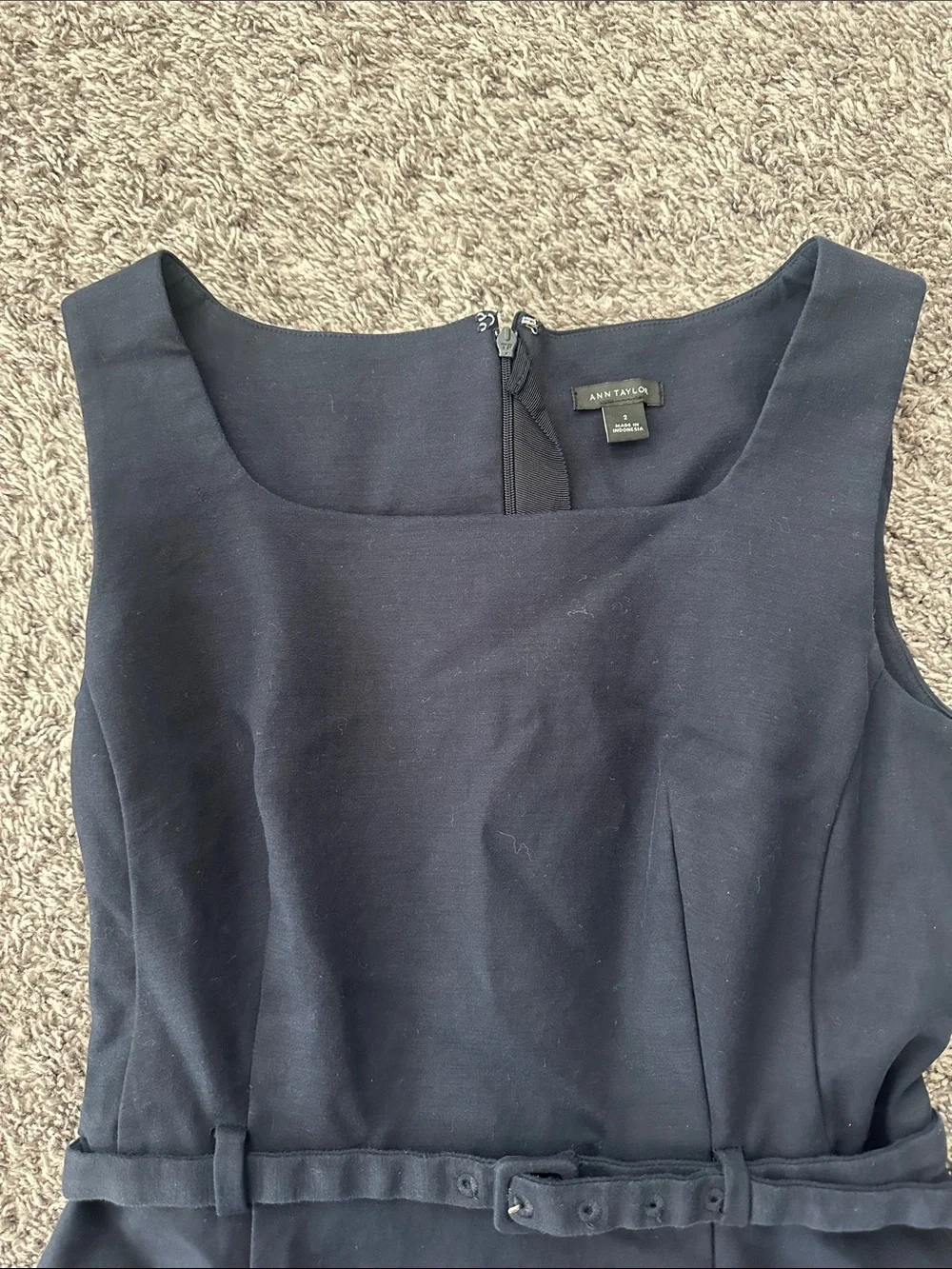 Ann Taylor Navy Sleeveless Belted Midi Dress - Picture 2 of 6